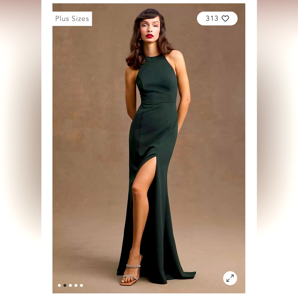 NEW BHLDN Lennox Halter Open-Back Side-Slit Stretch Crepe Gown
